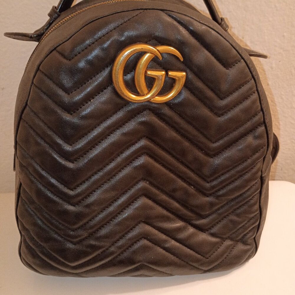 Authentic Gucci GG Marmont Quilted Black Leather Backpack - Picture 1 of 7